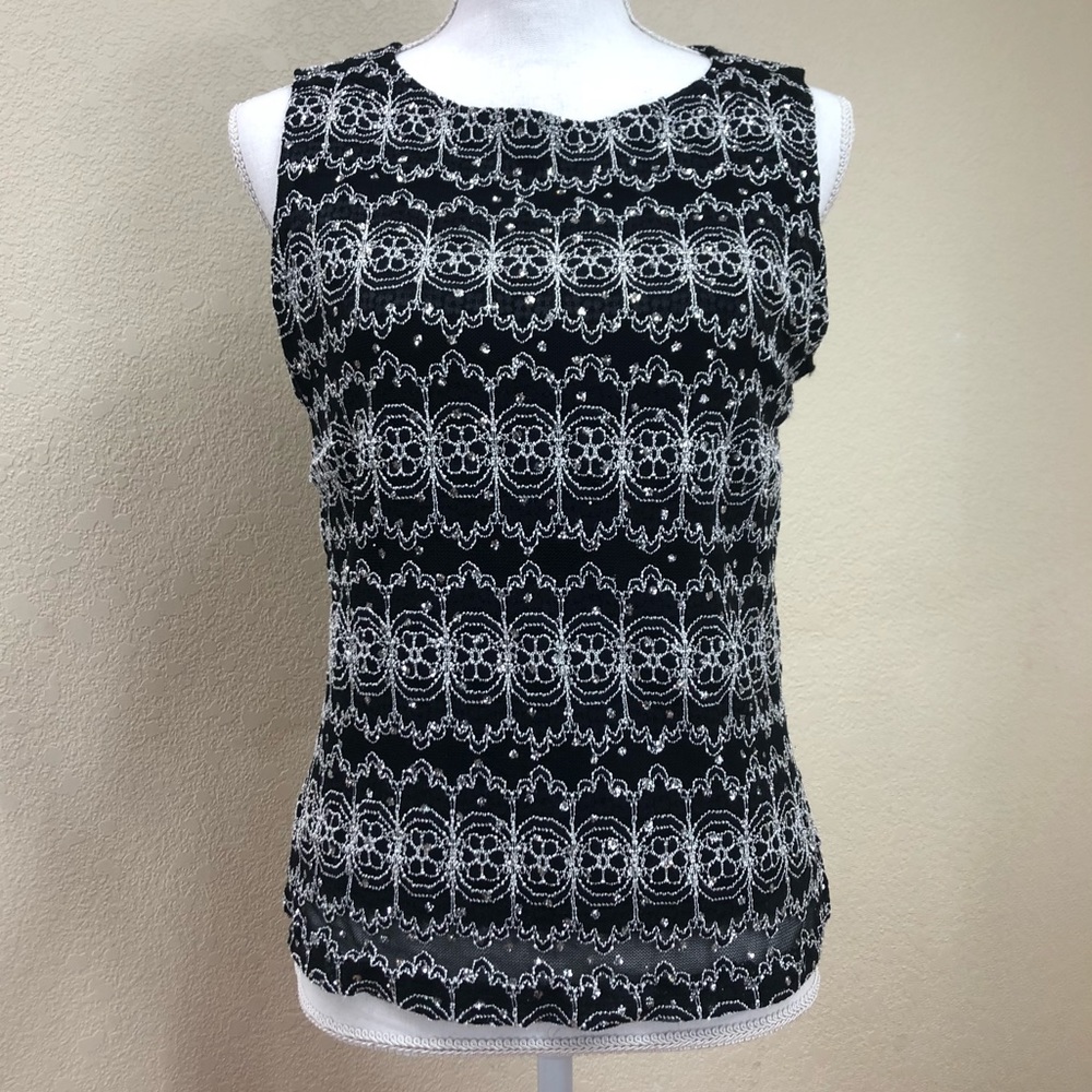 DRESS BARN Sparkly Black and White Top